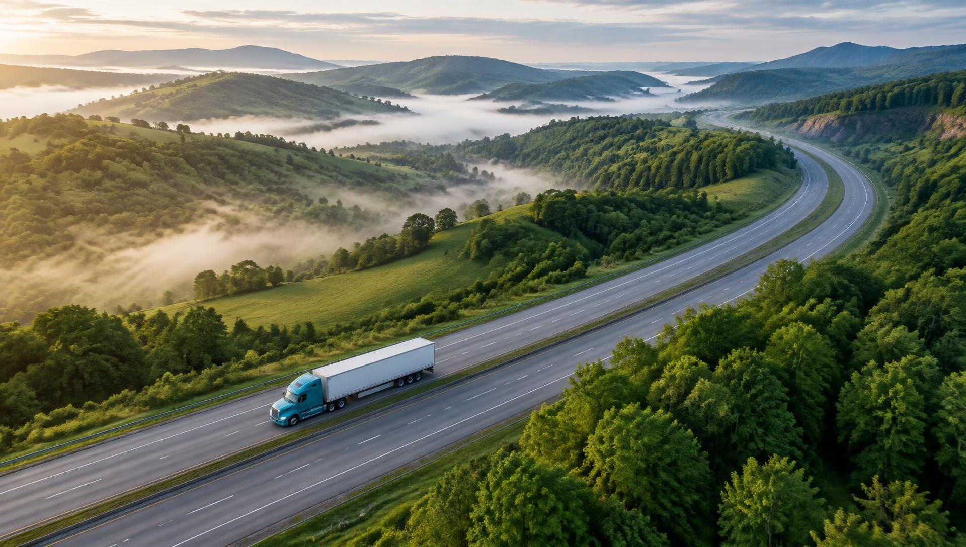 CONADA truck on an interstate winding through forested hills